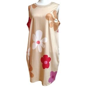 Apricot Daisy Women's Tank Dress X-Large Flower Print Comfy Retro‎ Hippie